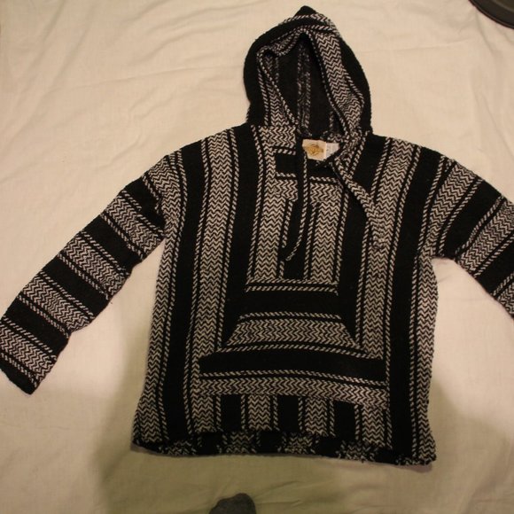 hippie baja knit poncho hoodie earthragz black and white - Picture 6 of 6